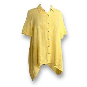 STARKx Womens Tunic Top XS Yellow Cotton Gauze Lagenlook Coastal Minimalist